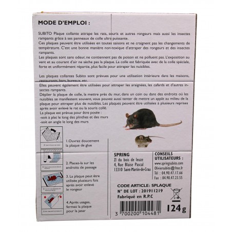Plaque collante attrape souris rats et insectes rampants - Subito | Insecticide Antinuisible Qualité Professionnelle