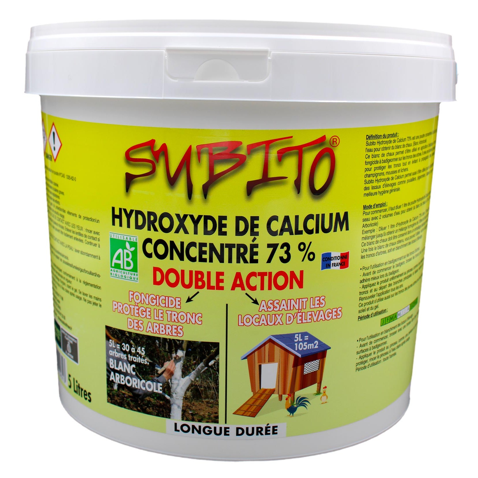 Hydroxyde de calcium concentré à 73% double action longue durée 5L Subito | Insecticide Antinuisible Qualité Professionnelle