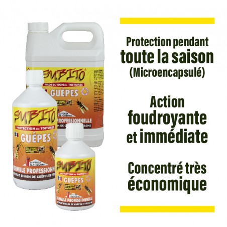 Gamme Guêpes et Frelons concentré spécial protection toitures 500 ml Subito | Insecticide Antinuisible Qualité Professionnelle